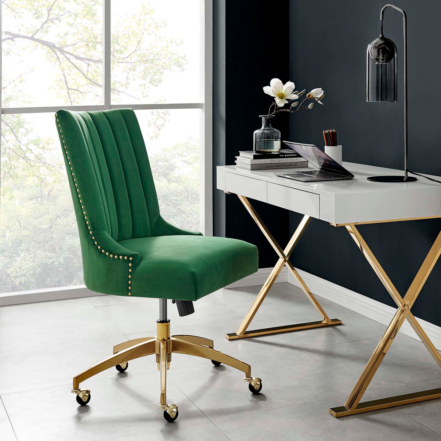 Empower Channel Tufted Performance Velvet Office Chair, Velvet, Gold Green, 20271