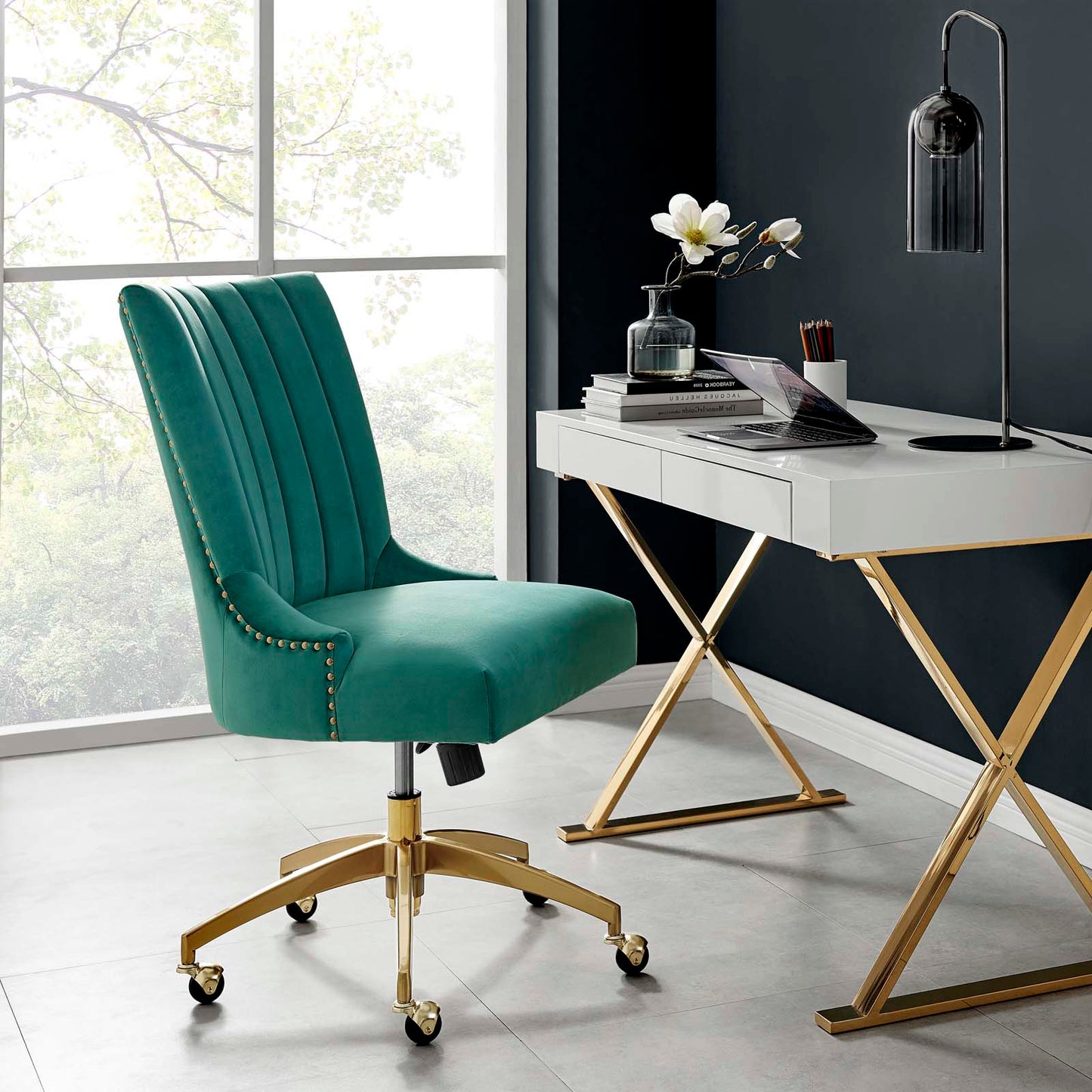 Empower Channel Tufted Performance Velvet Office Chair, Velvet, Gold Teal Blue, 20274