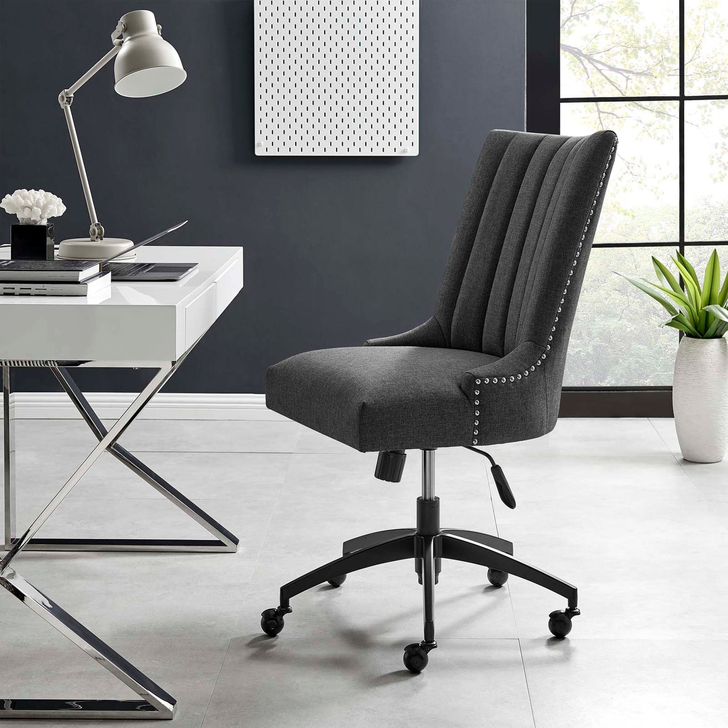 Empower Channel Tufted Fabric Office Chair, Fabric, Black Grey Gray, 20277