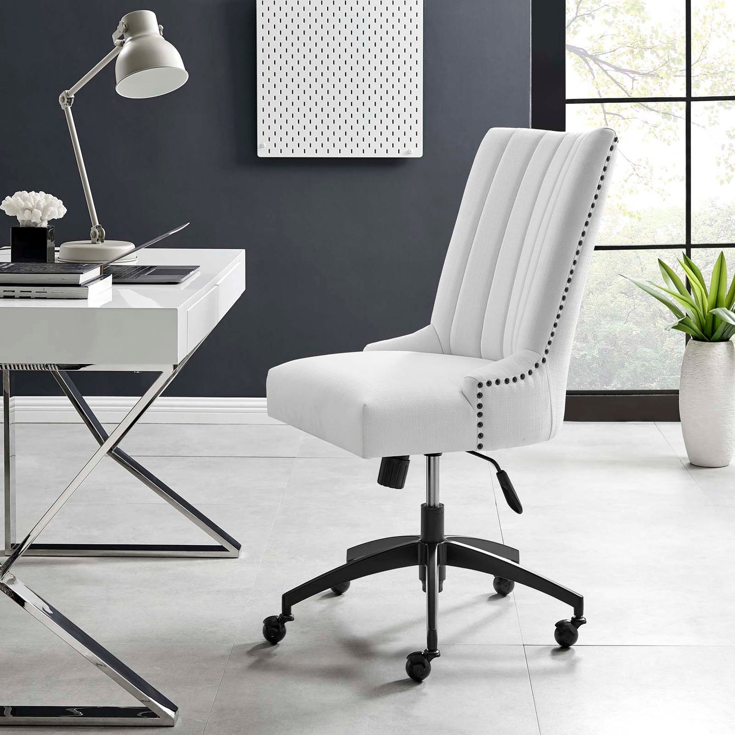 Empower Channel Tufted Fabric Office Chair, Fabric, Black White, 20279