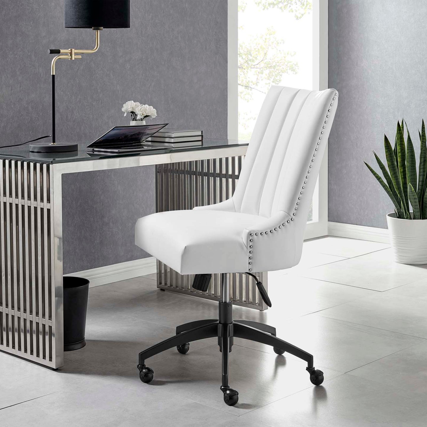 Empower Channel Tufted Vegan Leather Office Chair, Faux Vegan Leather, Black White, 20283