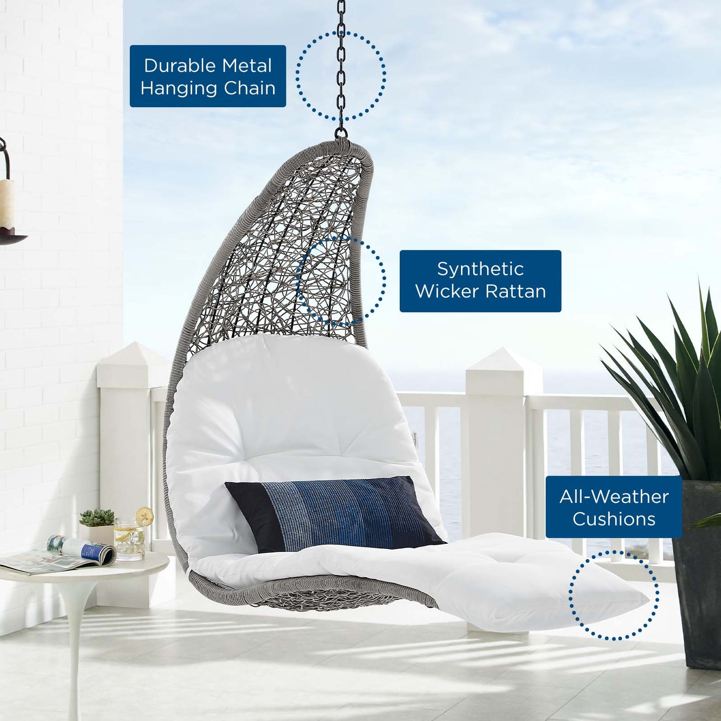 Landscape Outdoor Patio Hanging Chaise Lounge Outdoor Patio Swing Chair, Light Grey Gray White, 20293