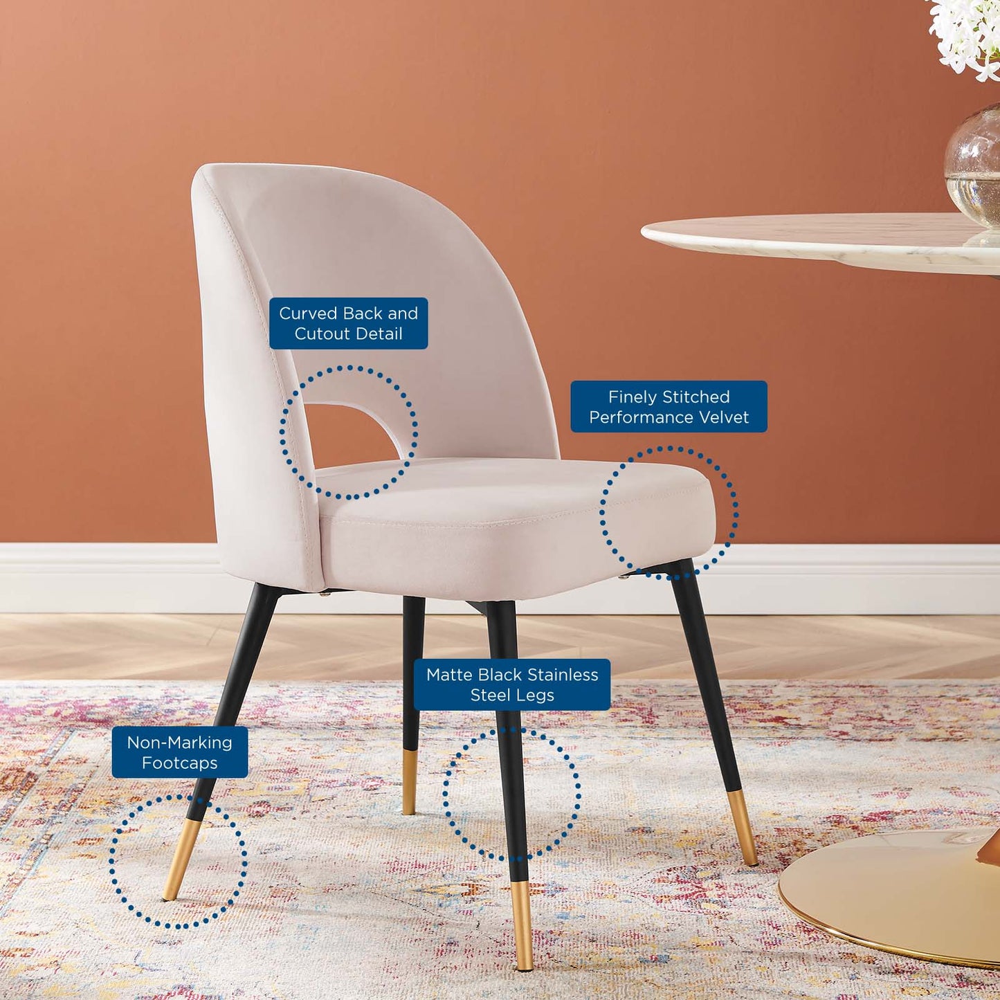 Rouse Performance Velvet Dining Side Chairs - Set of 2, Velvet, Pink, 20319