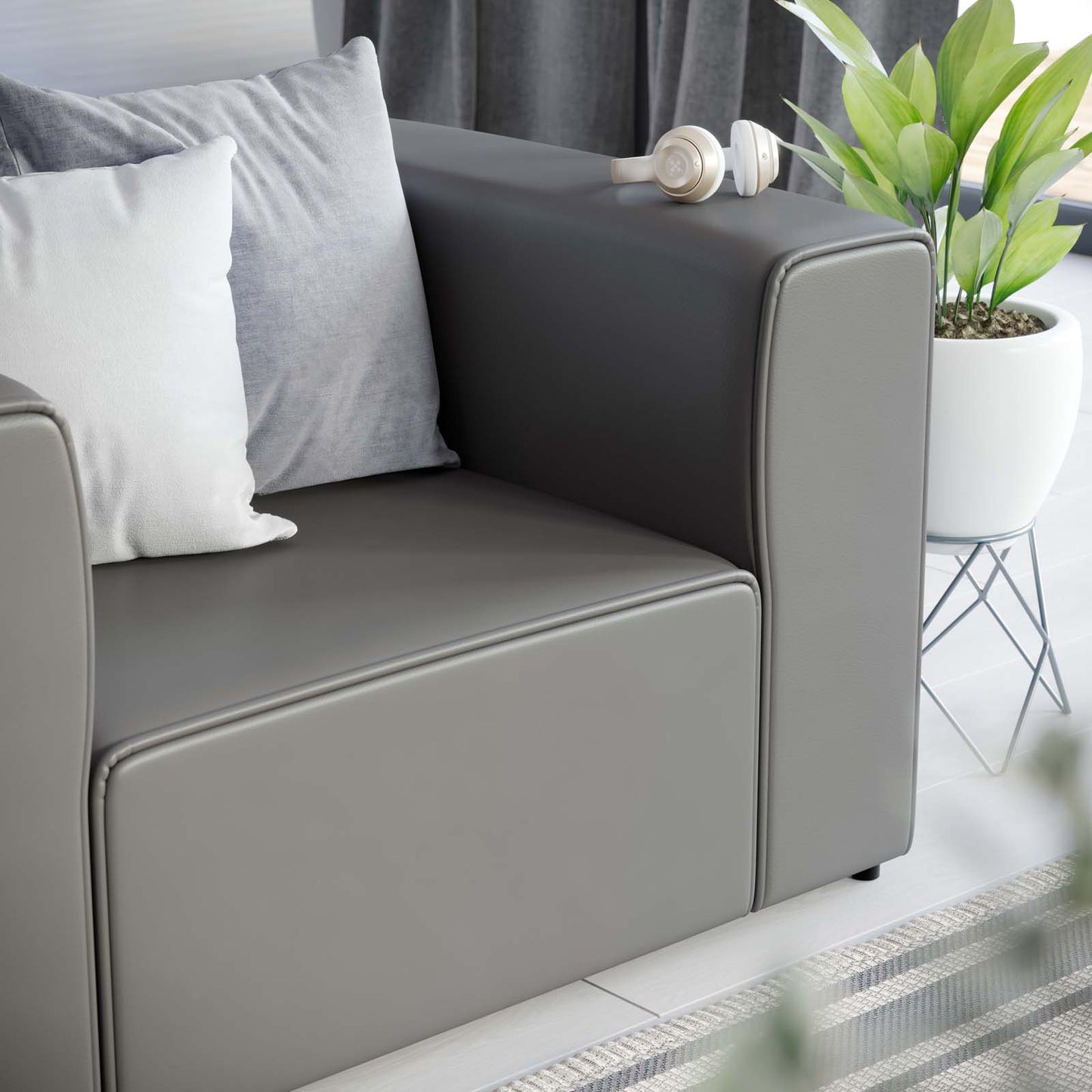 Mingle Vegan Leather Armchair, Faux Vegan Leather, Grey Gray, 20322
