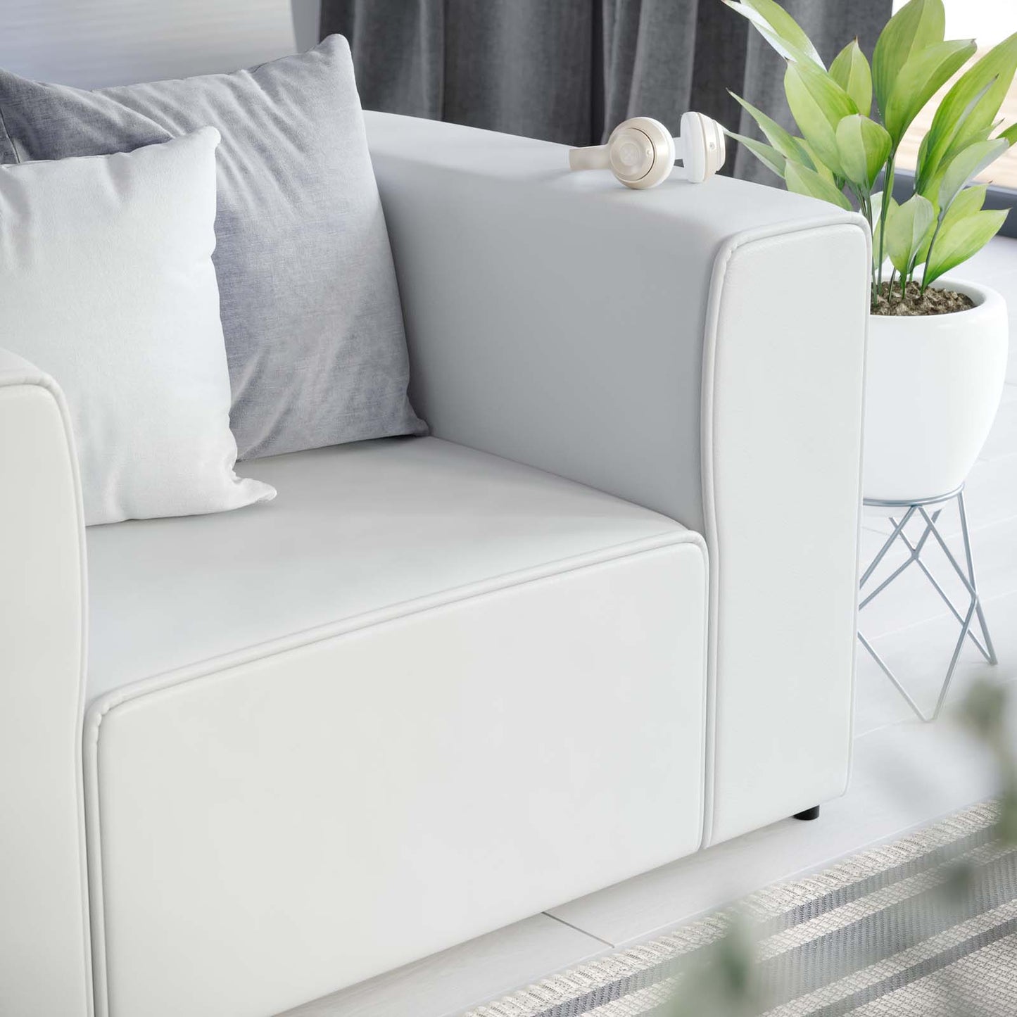 Mingle Vegan Leather Armchair, Faux Vegan Leather, White, 20324