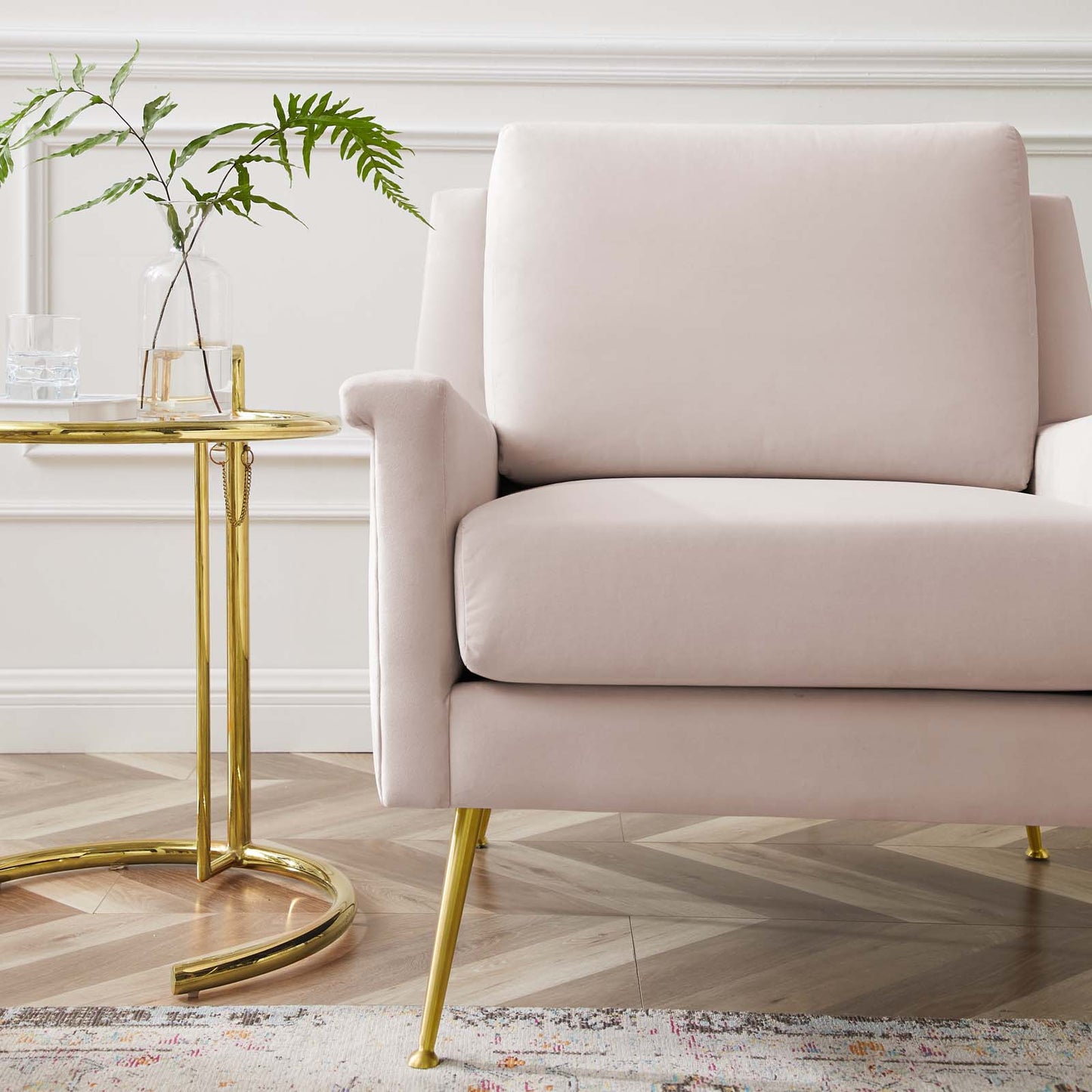 Chesapeake Performance Velvet Armchair, Velvet, Gold Pink, 20357