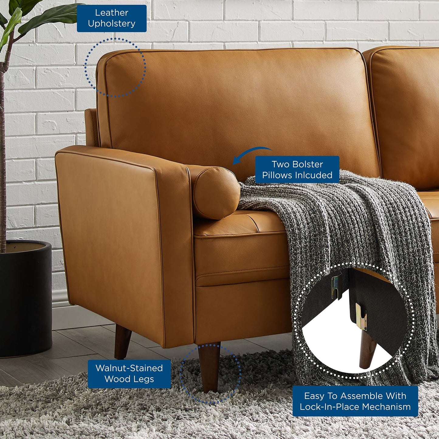 Valour Leather Sofa, Leather, Tan, 20362