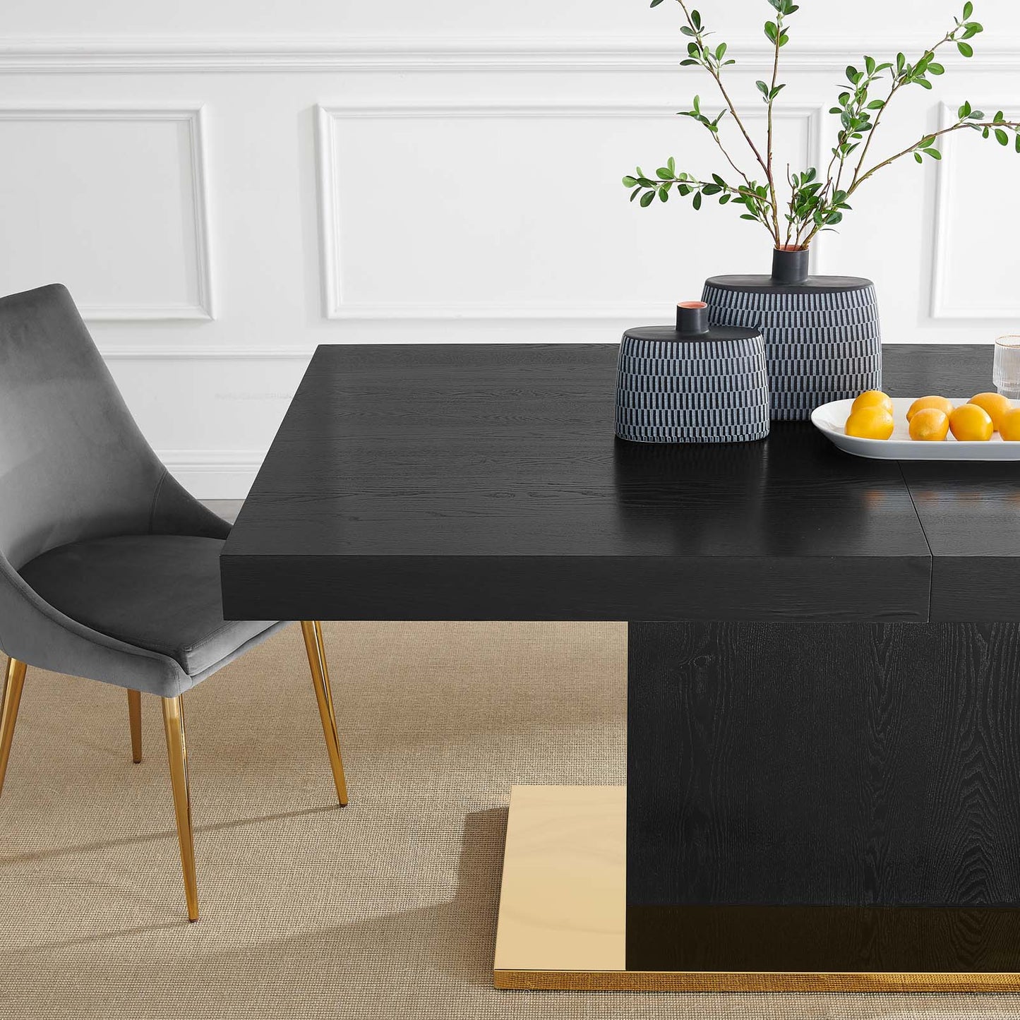 Vector Expandable Dining Table, Wood, Metal Steel, Black, Gold, 23323