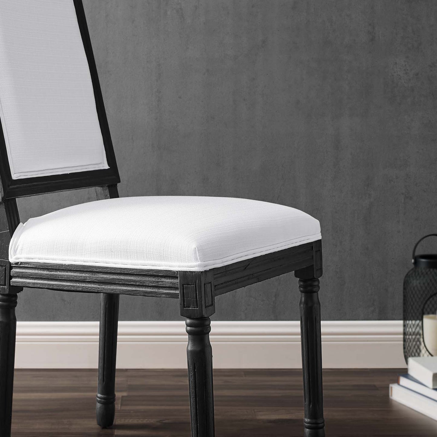 Court French Vintage Upholstered Fabric Dining Side Chair, Fabric, Wood, Black White, 23158