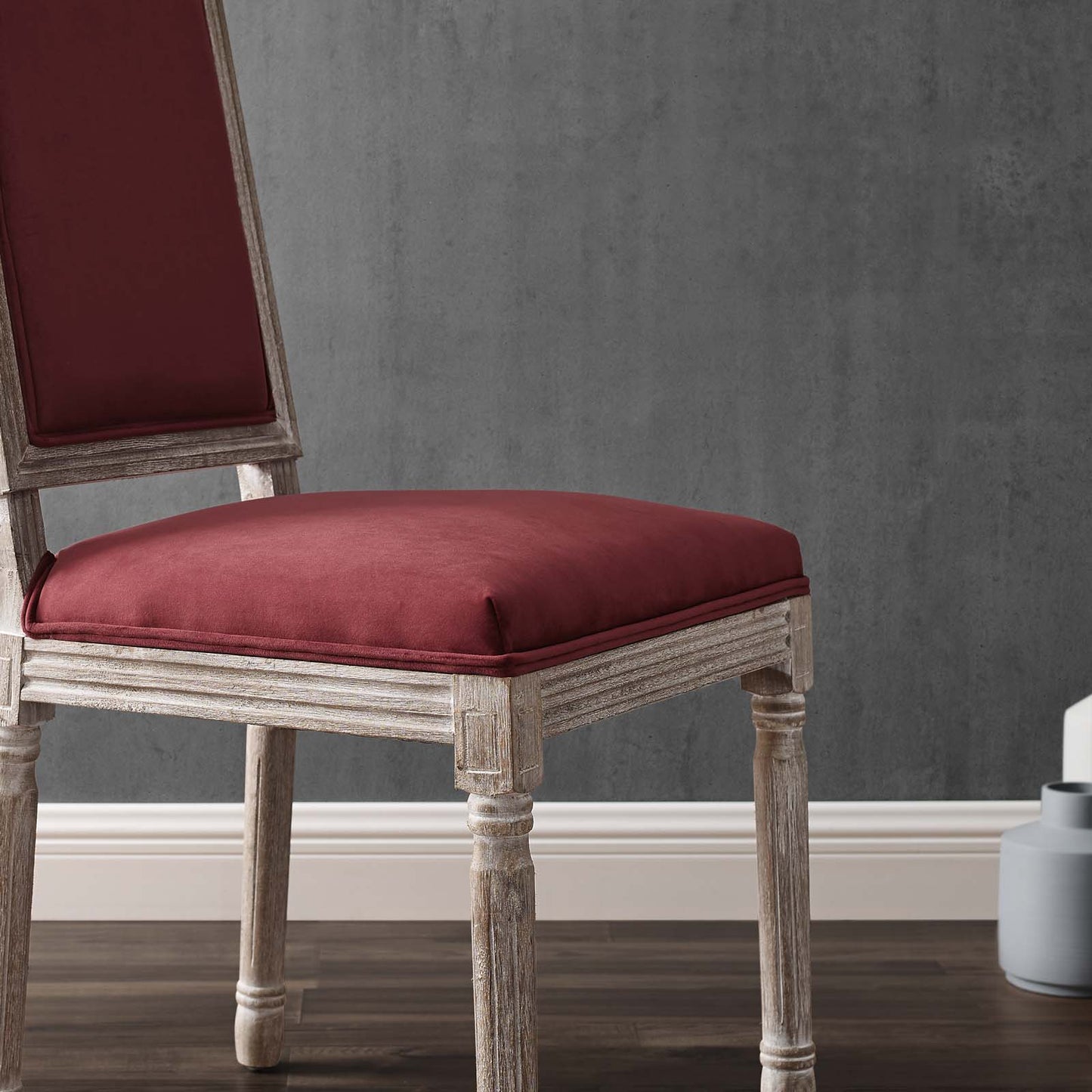 Court French Vintage Performance Velvet Dining Side Chair, Velvet, Wood, Brown Natural Red, 23260