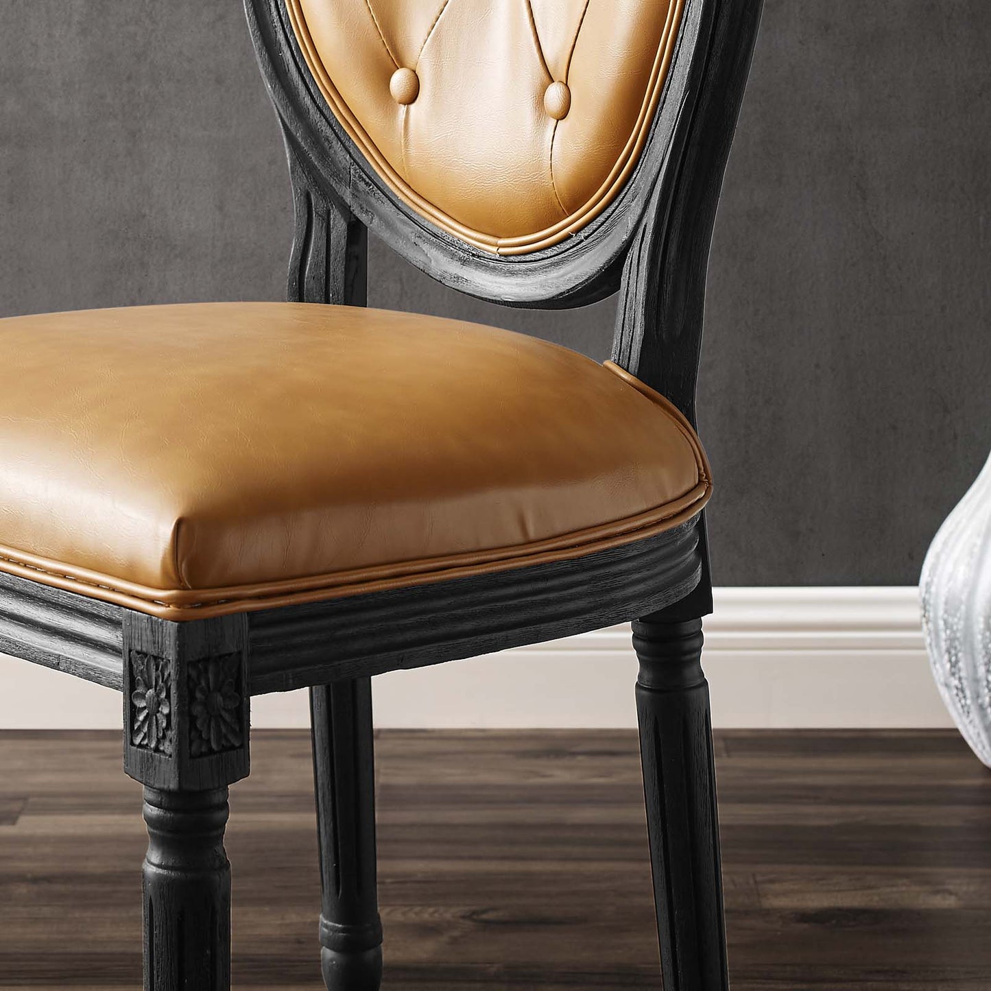 Arise Vintage French Vegan Leather Dining Side Chair, Faux Vegan Leather, Wood, Black Tan, 23280