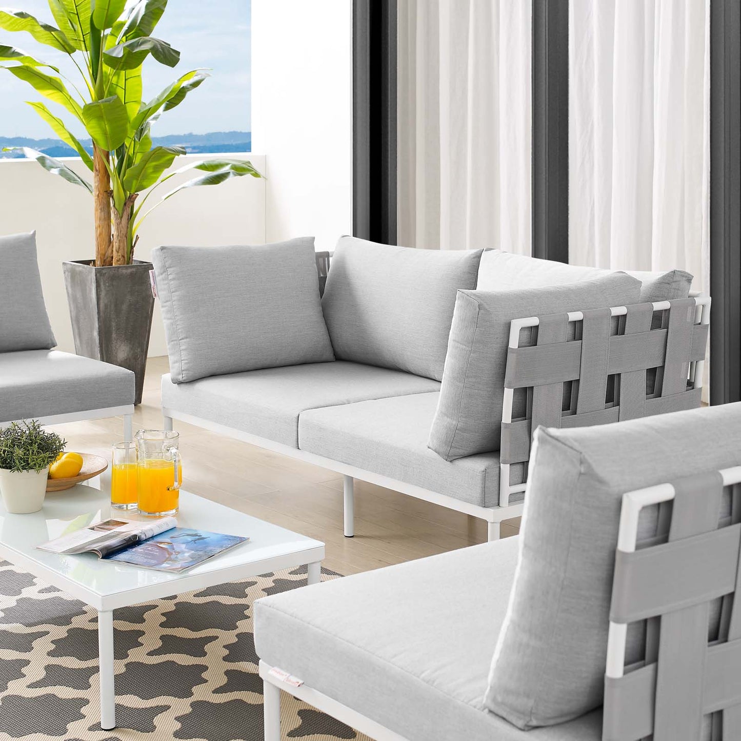 Harmony 4-Piece Sunbrella® Outdoor Patio Aluminum Seating Set, Aluminum, Metal, Steel, Grey Gray, 20431