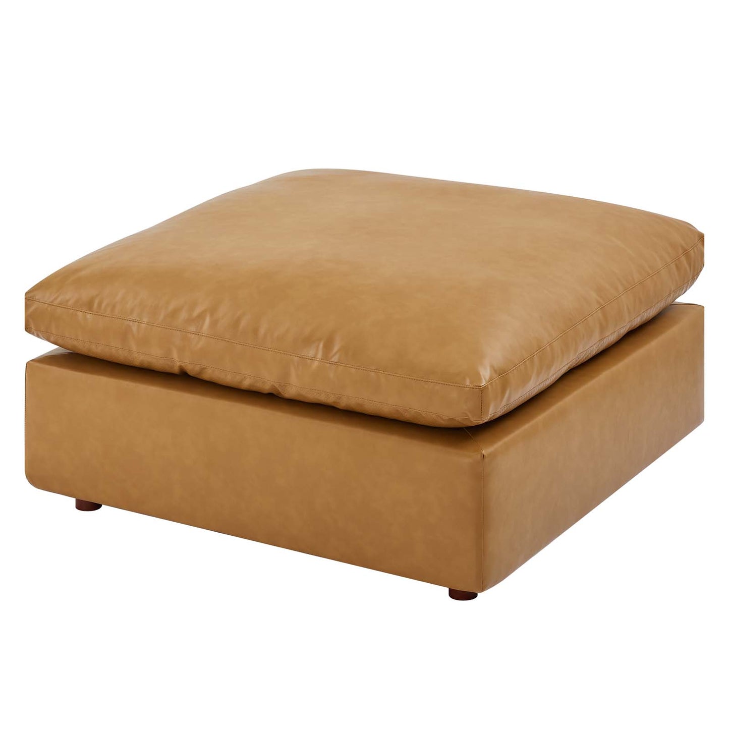 Commix Down Filled Overstuffed Vegan Leather Ottoman, Faux Vegan Leather, Tan, 20441