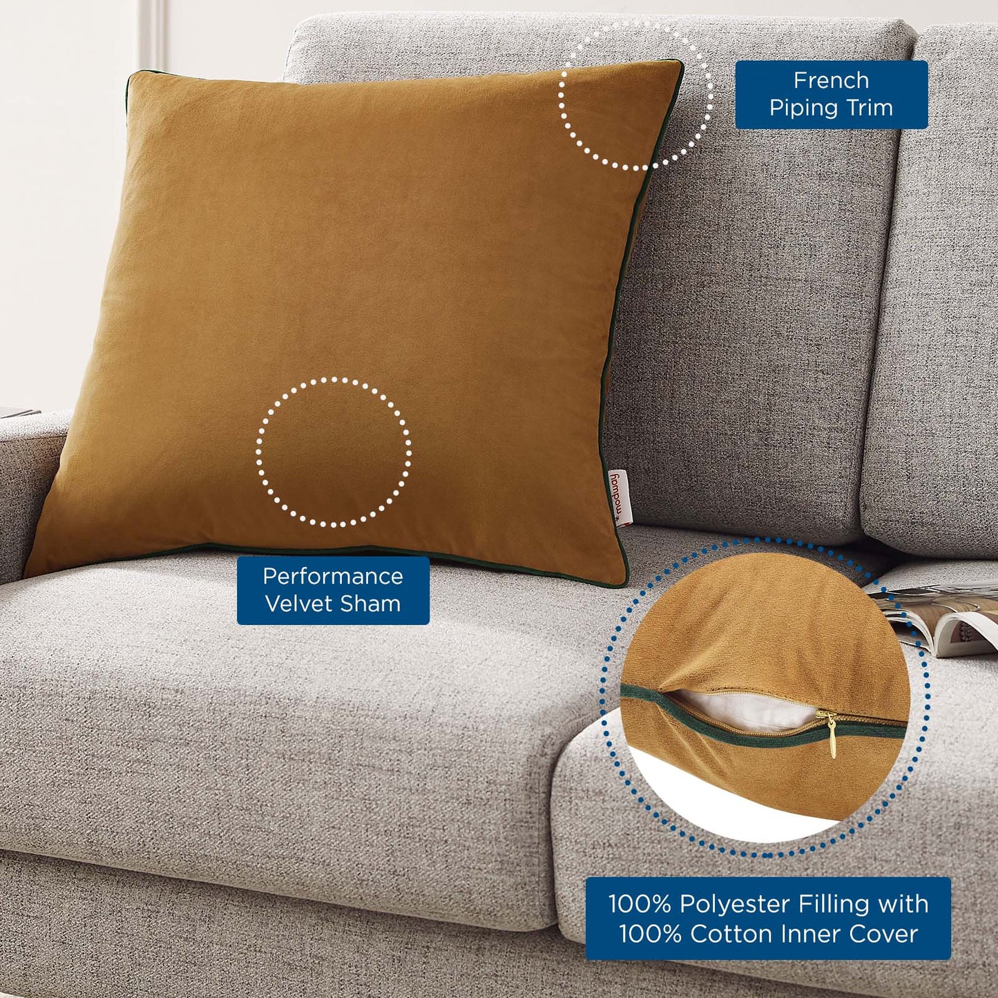 Accentuate 20" Performance Velvet Throw Pillow, Velvet, Brown Green, 20463