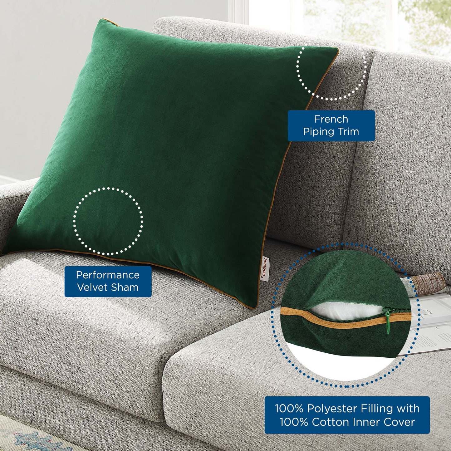 Accentuate 24" Performance Velvet Throw Pillow, Velvet, Green Brown, 20474