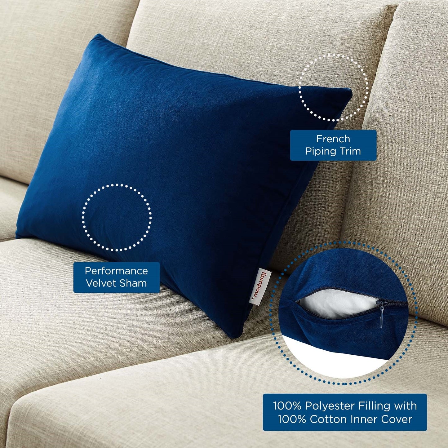 Enhance 24" Lumbar Performance Velvet Throw Pillow, Velvet, Blue Navy, 20491