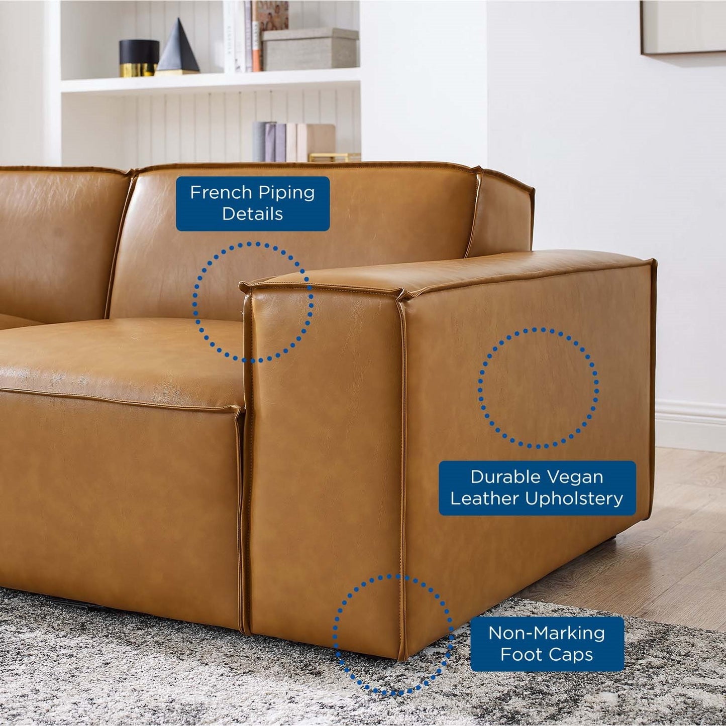 Restore 4-Piece Vegan Leather Sectional Sofa, Faux Vegan Leather, Tan, 20498