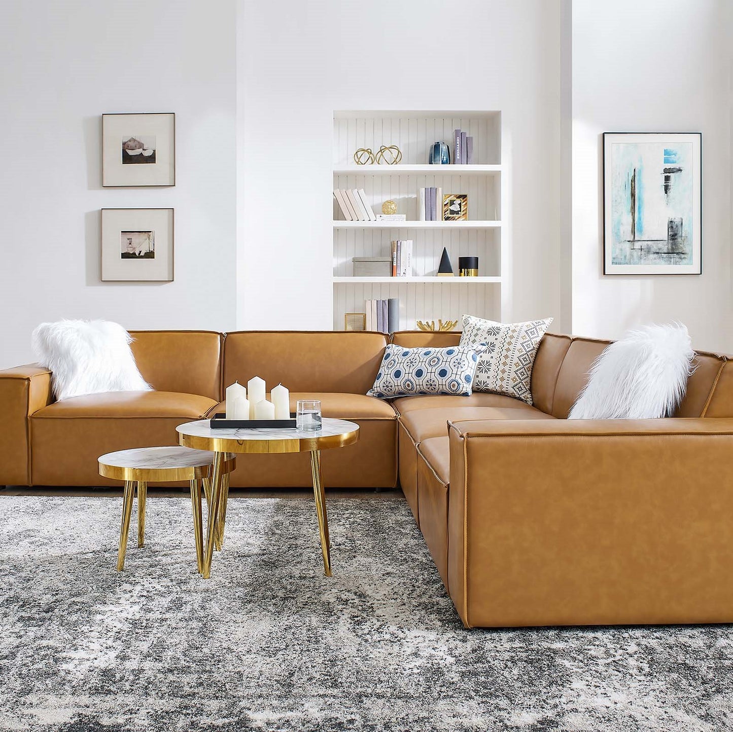 Restore 5-Piece Vegan Leather Sectional Sofa, Faux Vegan Leather, Tan, 20501