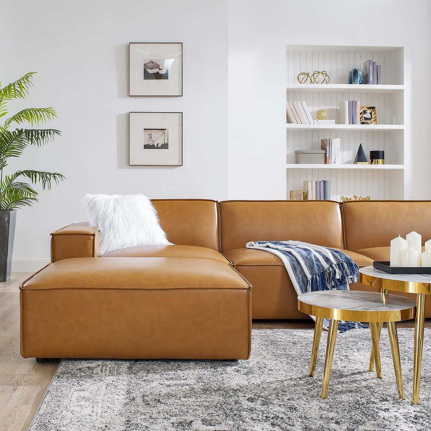 Restore 7-Piece Vegan Leather Sectional Sofa, Faux Vegan Leather, Tan, 20505