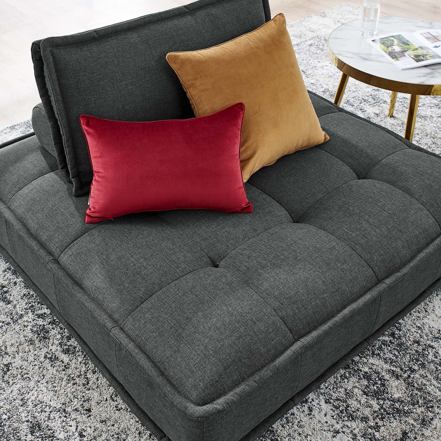 Saunter Tufted Fabric Armless Chair, Fabric, Grey Gray, 23127