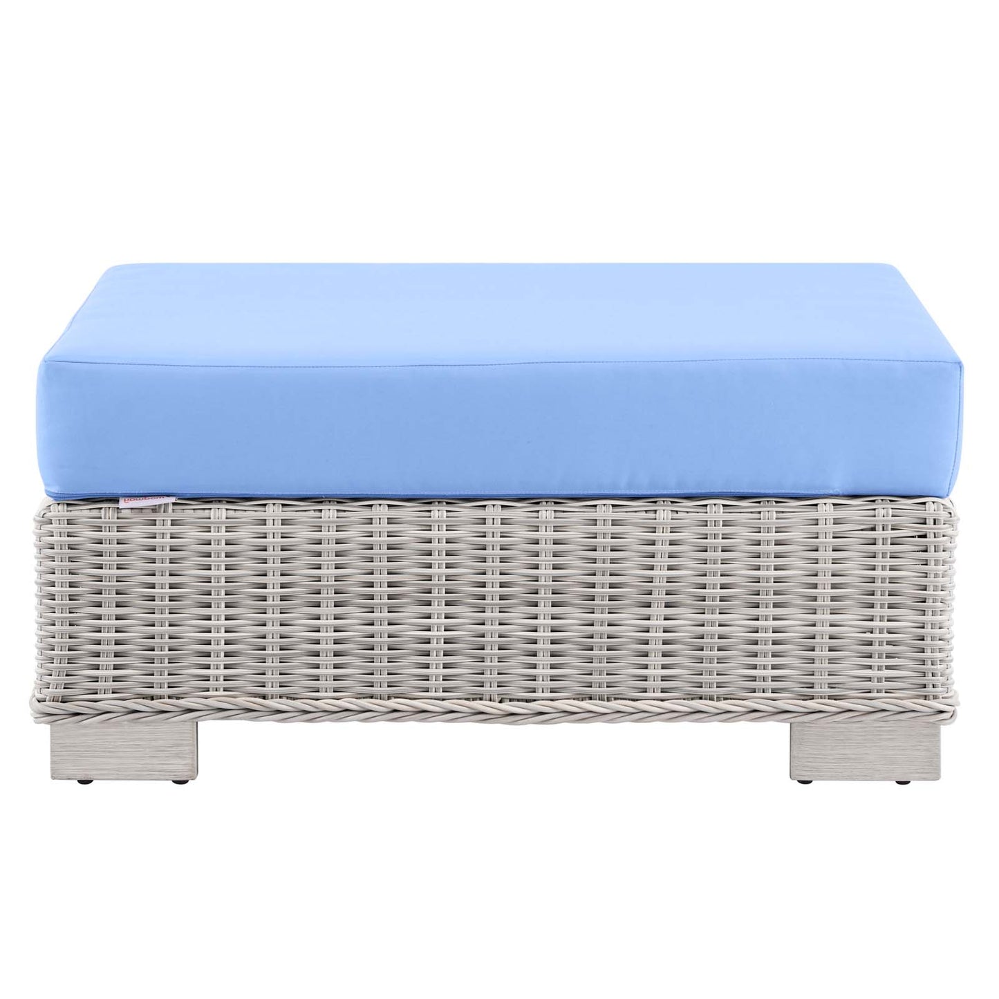 Conway Outdoor Patio Wicker Rattan Ottoman, Rattan, Wicker, Light Grey Gray Light Blue, 23333