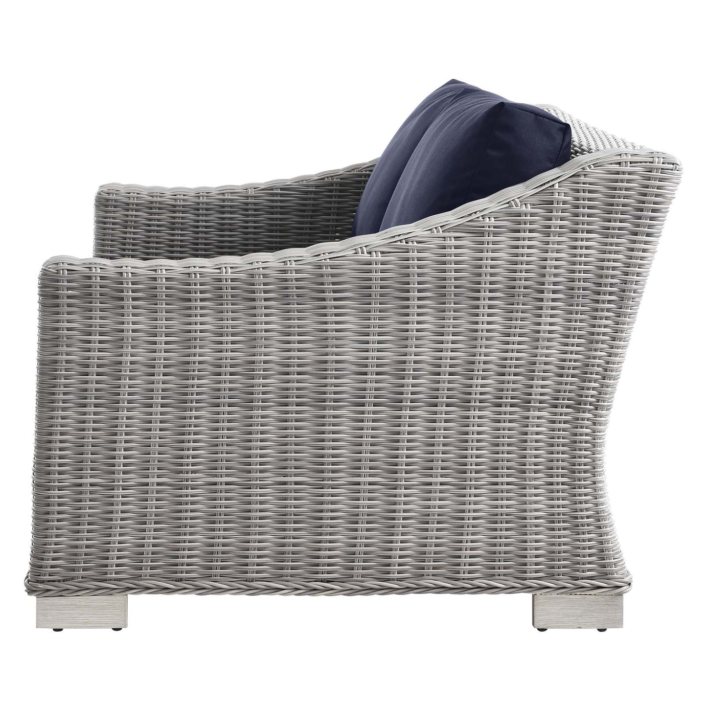 Conway Outdoor Patio Wicker Rattan Loveseat, Rattan, Wicker, Light Grey Gray Blue Navy, 23342