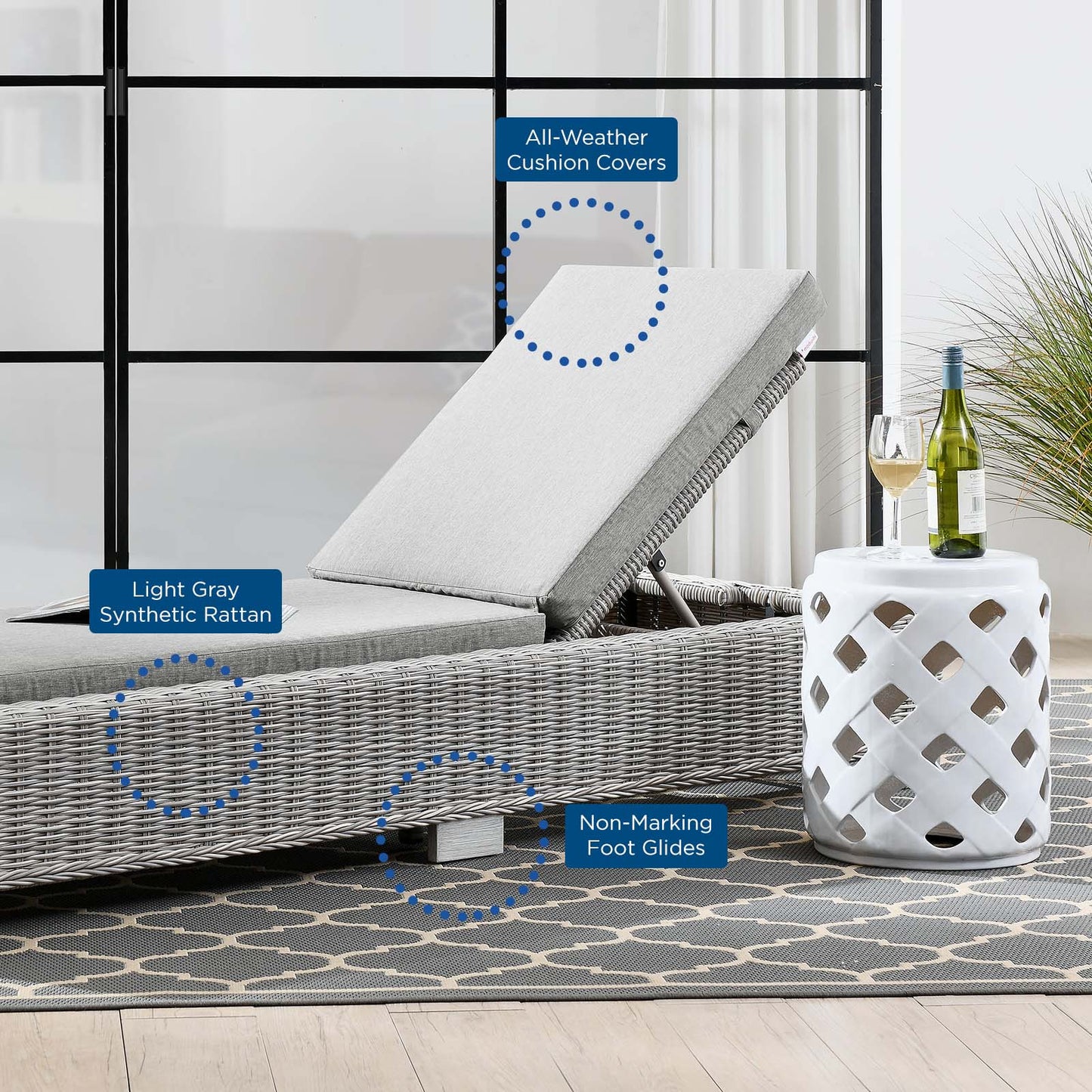 Conway Outdoor Patio Wicker Rattan Chaise Lounge, Rattan, Wicker, Grey Gray, 23348