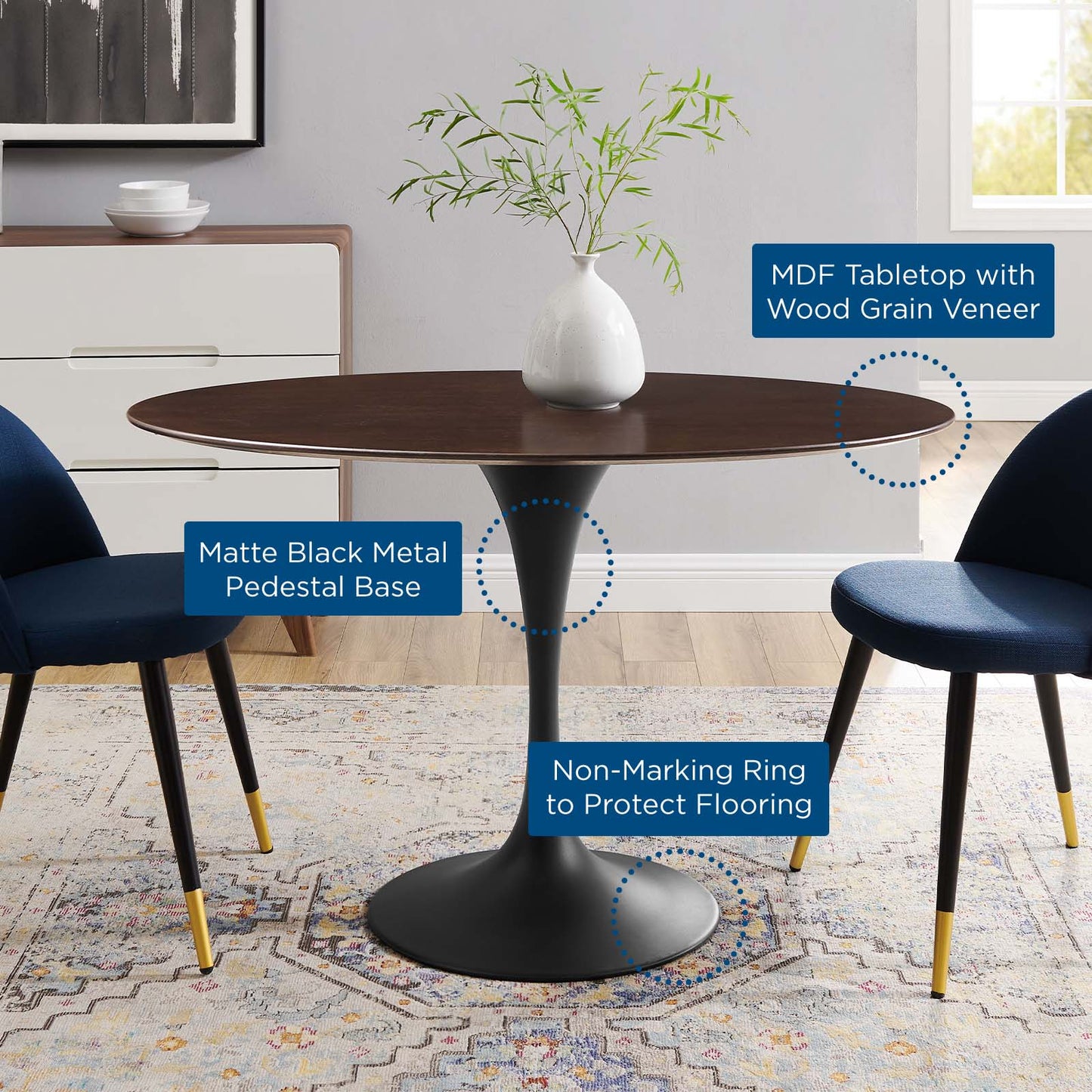 Lippa 48" Wood Oval Dining Table, Wood, Black Dark Brown, 20643