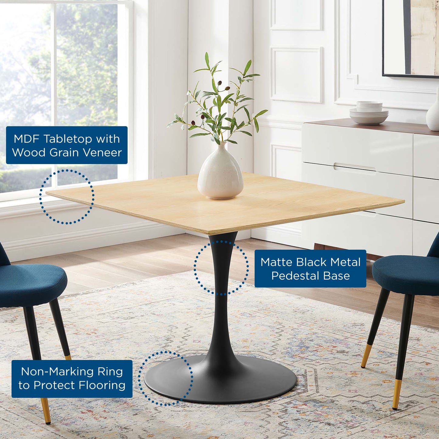 Lippa 40" Wood Square Dining Table, Wood, Balck Brown Natural, 20662