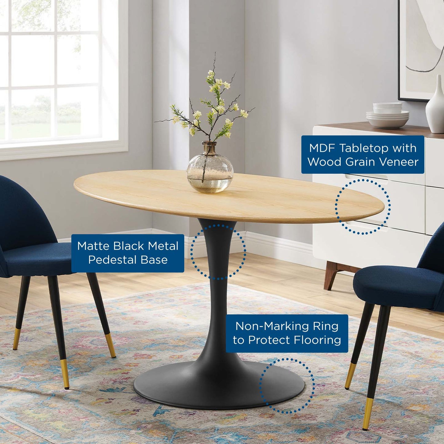 Lippa 60" Wood Oval Dining Table, Wood, Balck Brown Natural, 20679