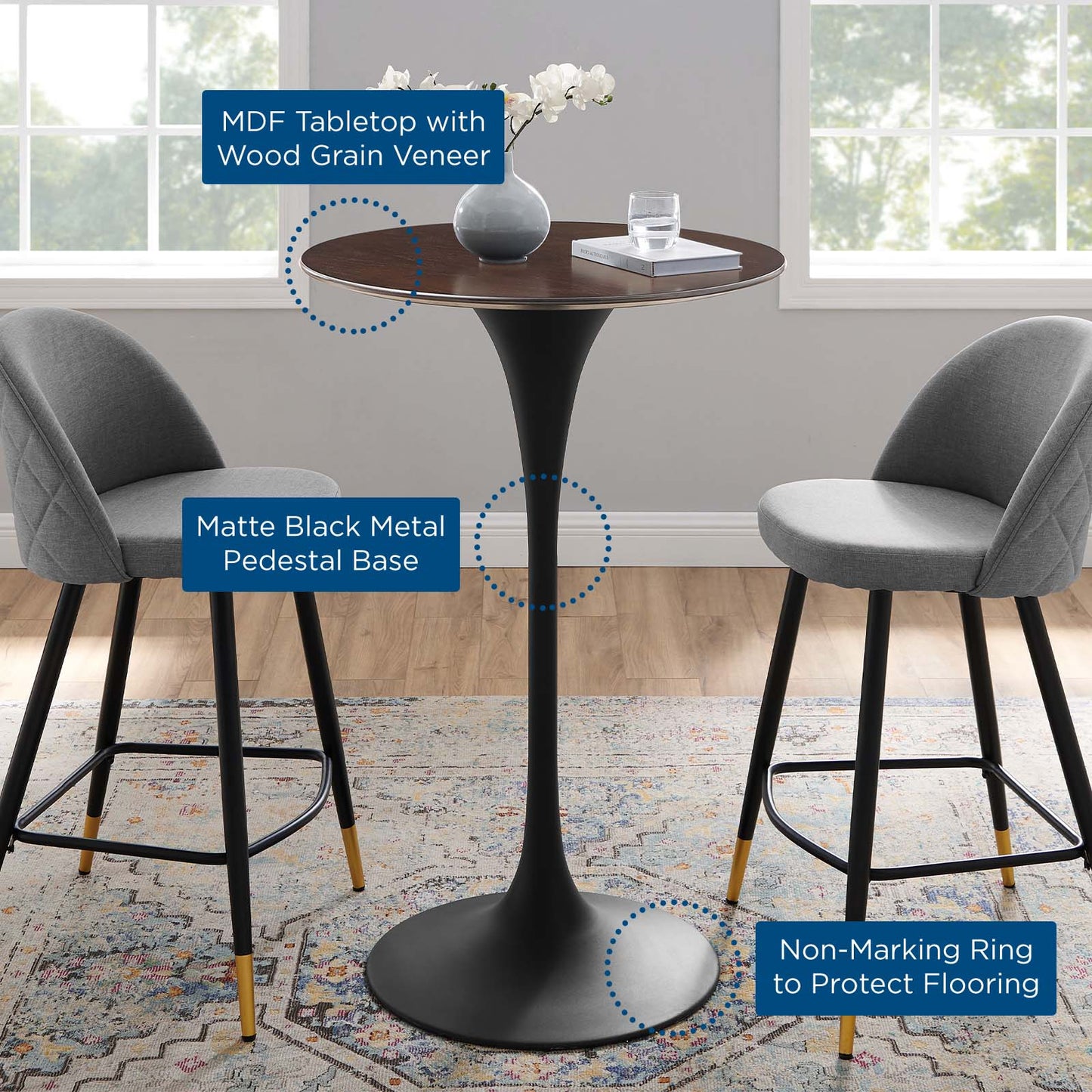 Lippa 28" Wood Bar Table, Wood, Metal Steel, Black Dark Brown, 20683