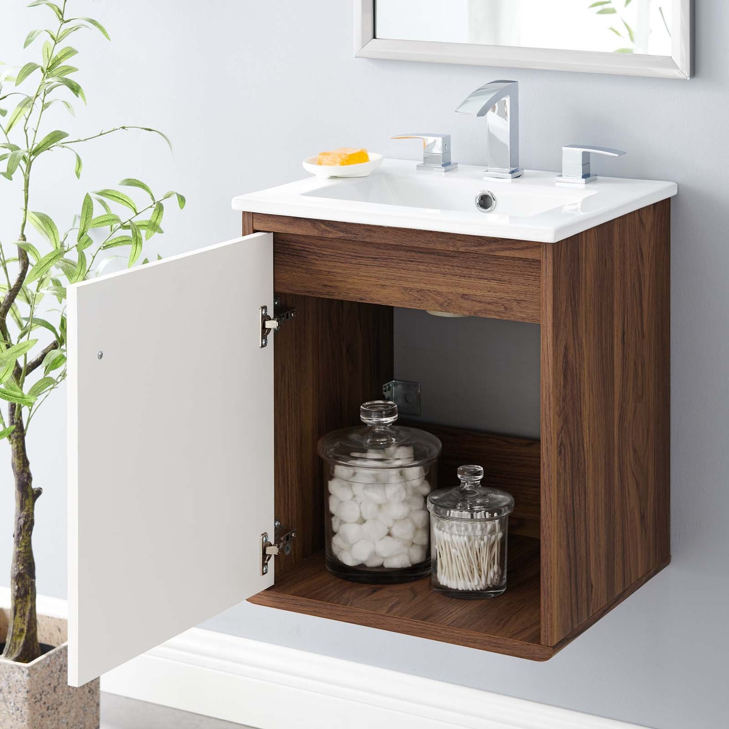 Transmit 18" Wall-Mount Bathroom Vanity, Wood, Brown Walnut White, 20688