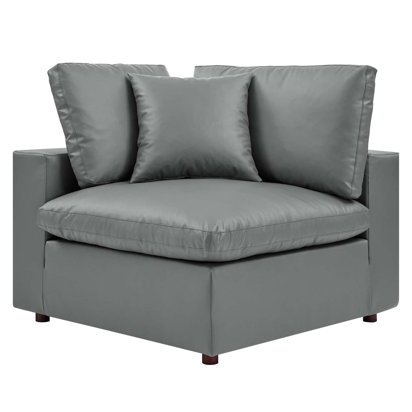 Commix Down Filled Overstuffed Vegan Leather Loveseat, Faux Vegan Leather, Grey Gray, 20694