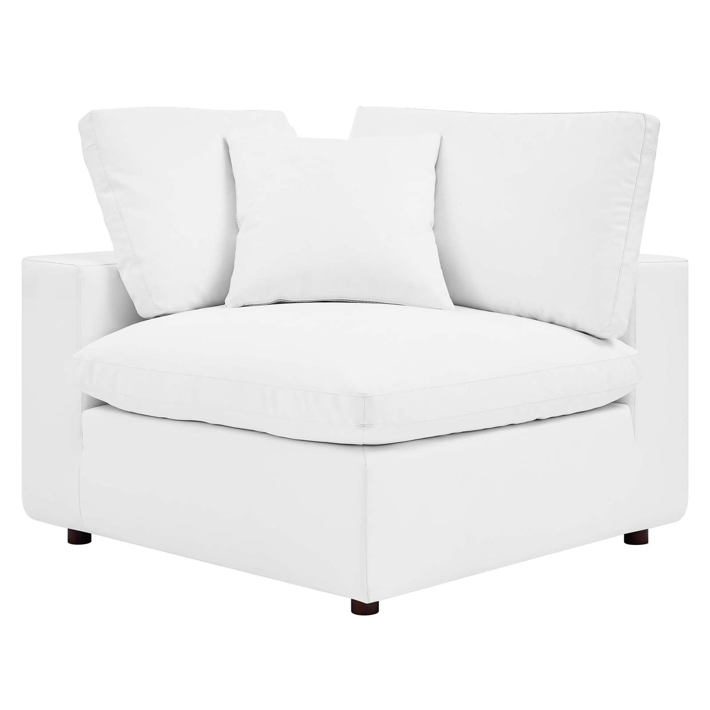 Commix Down Filled Overstuffed Vegan Leather Loveseat, Faux Vegan Leather, White, 20696