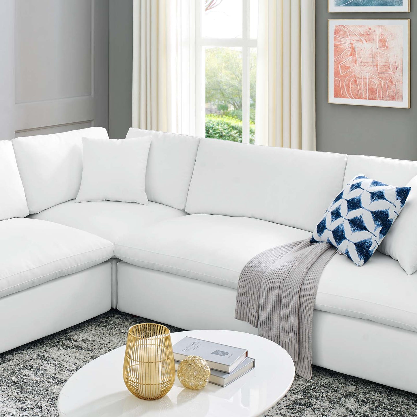 Commix Down Filled Overstuffed Vegan Leather 8-Piece Sectional Sofa, Faux Vegan Leather, White, 20726
