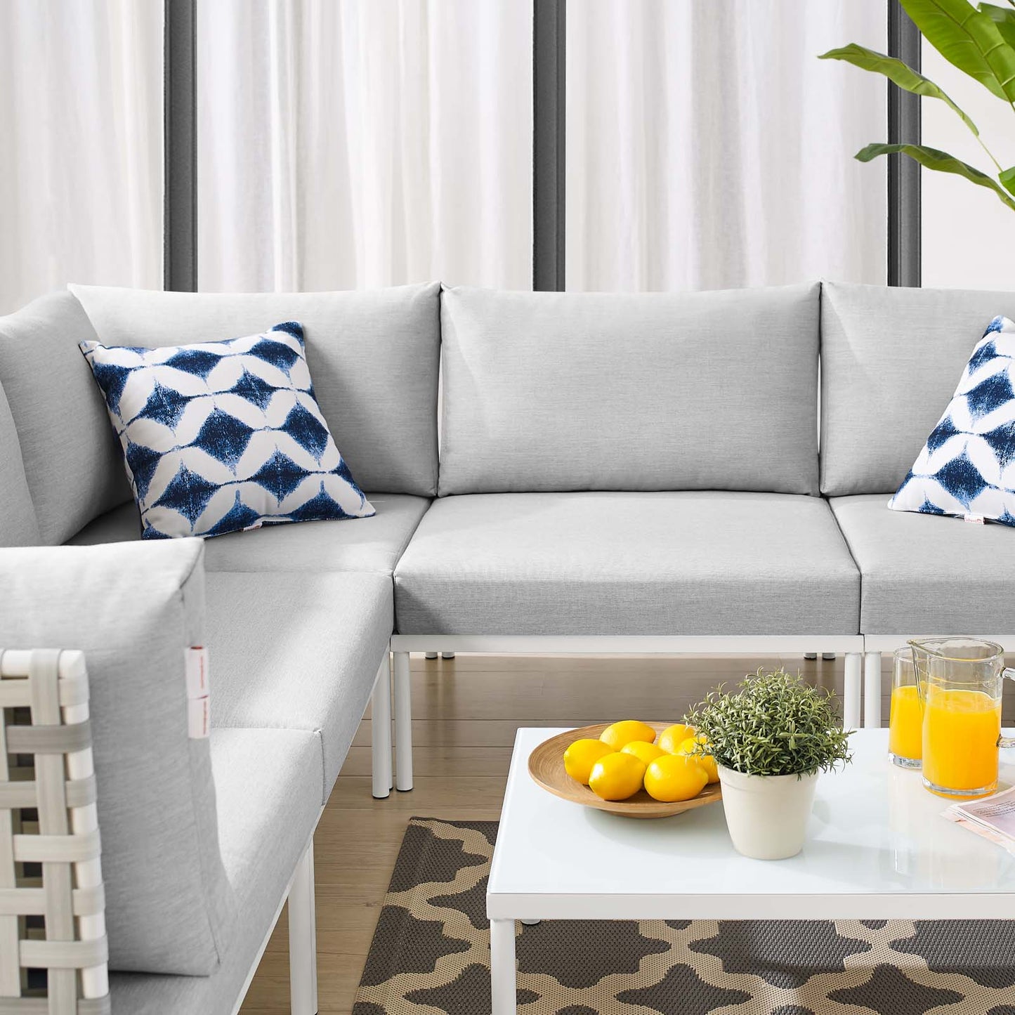Harmony 6-Piece Sunbrella® Basket Weave Outdoor Patio Aluminum Sectional Sofa Set, Aluminum, Metal, Steel, Grey Gray, 20731