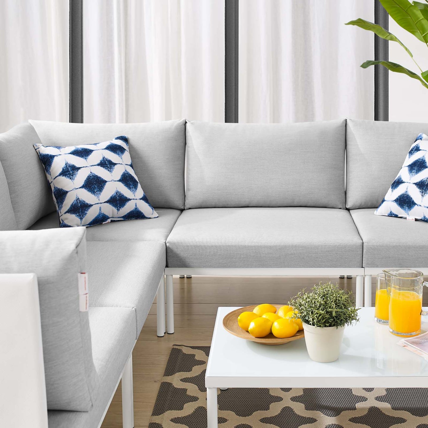 Harmony 6-Piece Sunbrella® Outdoor Patio Aluminum Sectional Sofa Set, Aluminum, Metal, Steel, White Grey Gray, 20735