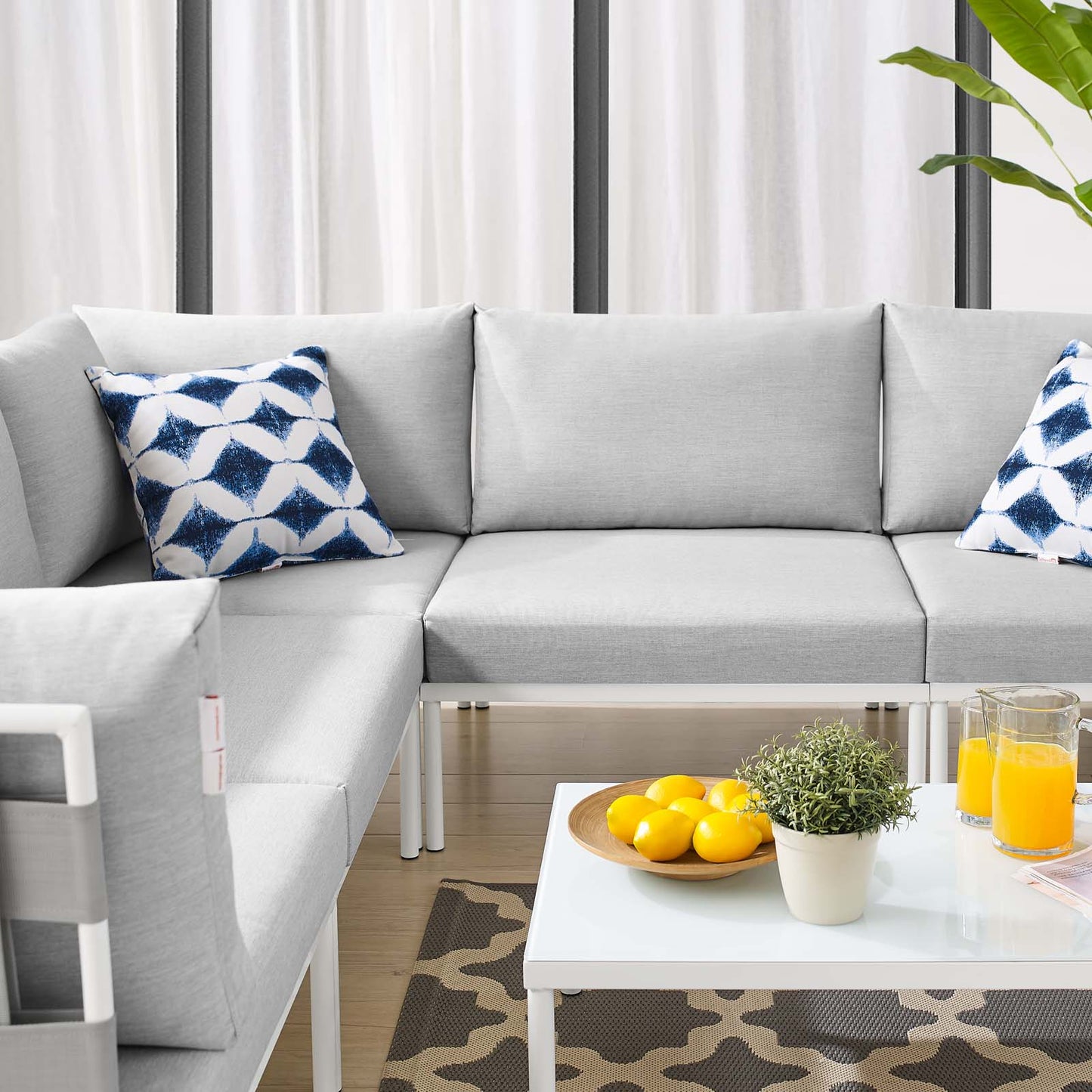 Harmony 6-Piece Sunbrella® Outdoor Patio Aluminum Sectional Sofa Set, Aluminum, Metal, Steel, Grey Gray, 20737
