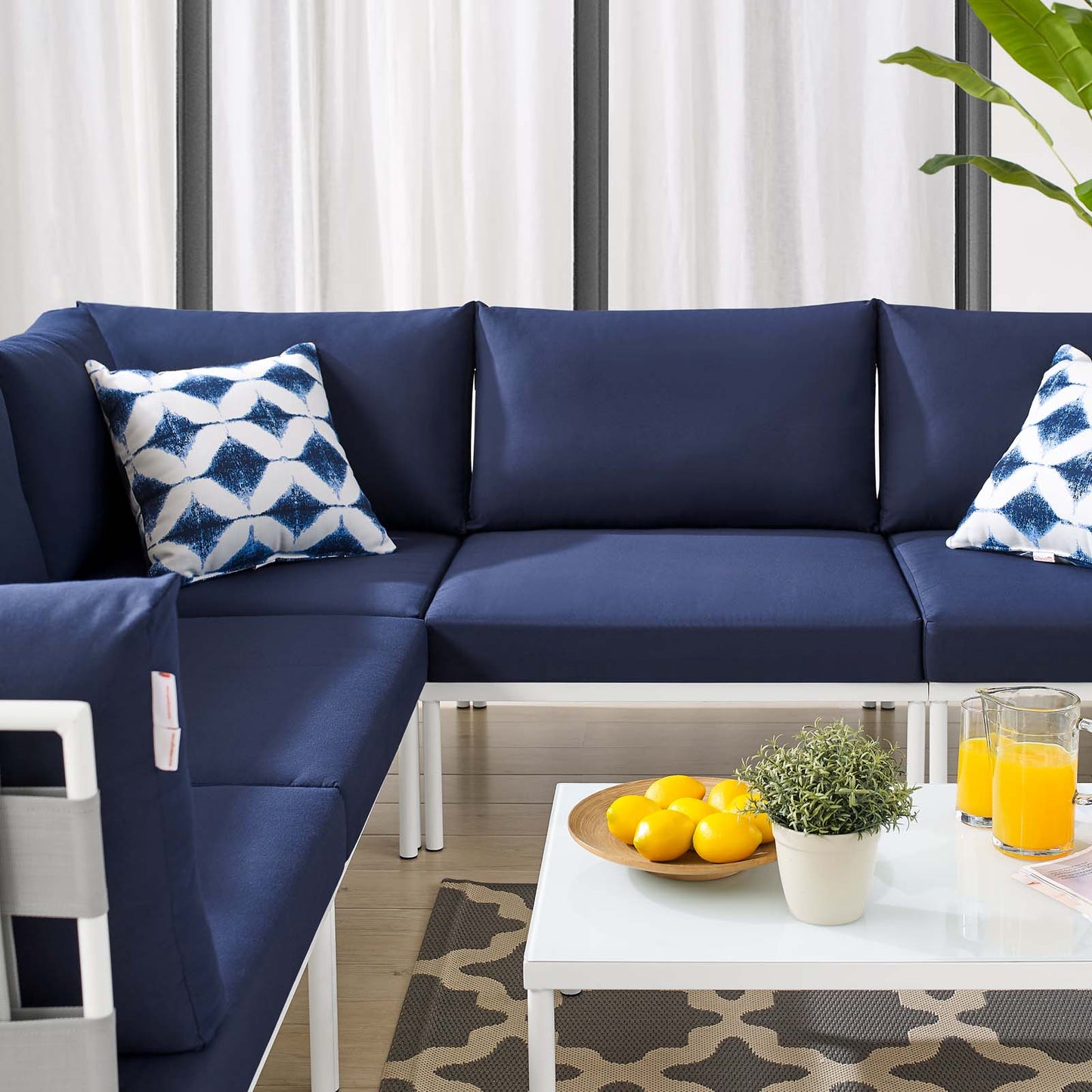Harmony 6-Piece Sunbrella® Outdoor Patio Aluminum Sectional Sofa Set, Aluminum, Metal, Steel, Grey Gray Blue Navy, 20738