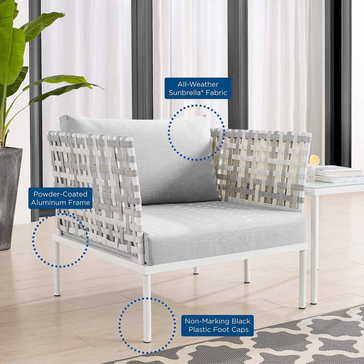 Harmony 6-Piece Sunbrella® Basket Weave Outdoor Patio Aluminum Seating Set, Aluminum, Metal, Steel, Grey Gray, 20739