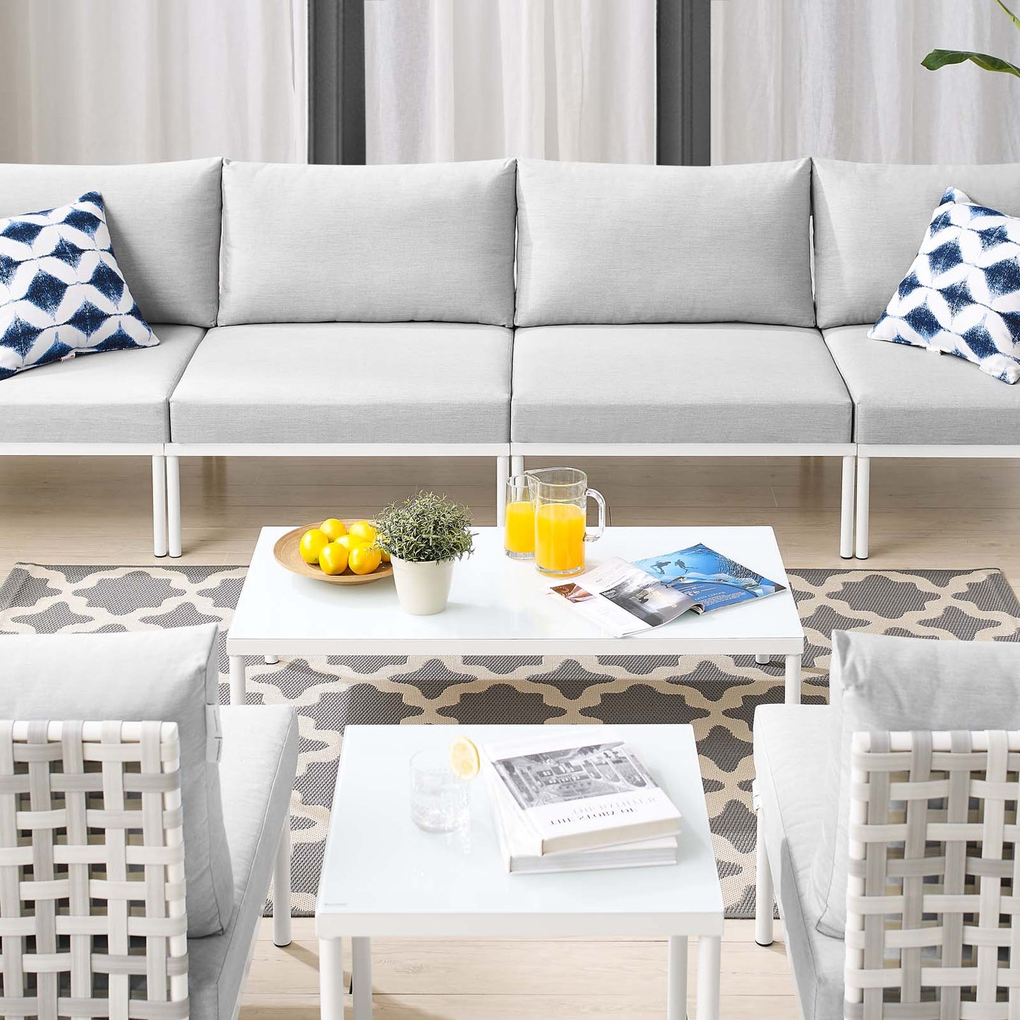 Harmony 8-Piece Sunbrella® Basket Weave Outdoor Patio Aluminum Sectional Sofa Set, Aluminum, Metal, Steel, Grey Gray, 20763