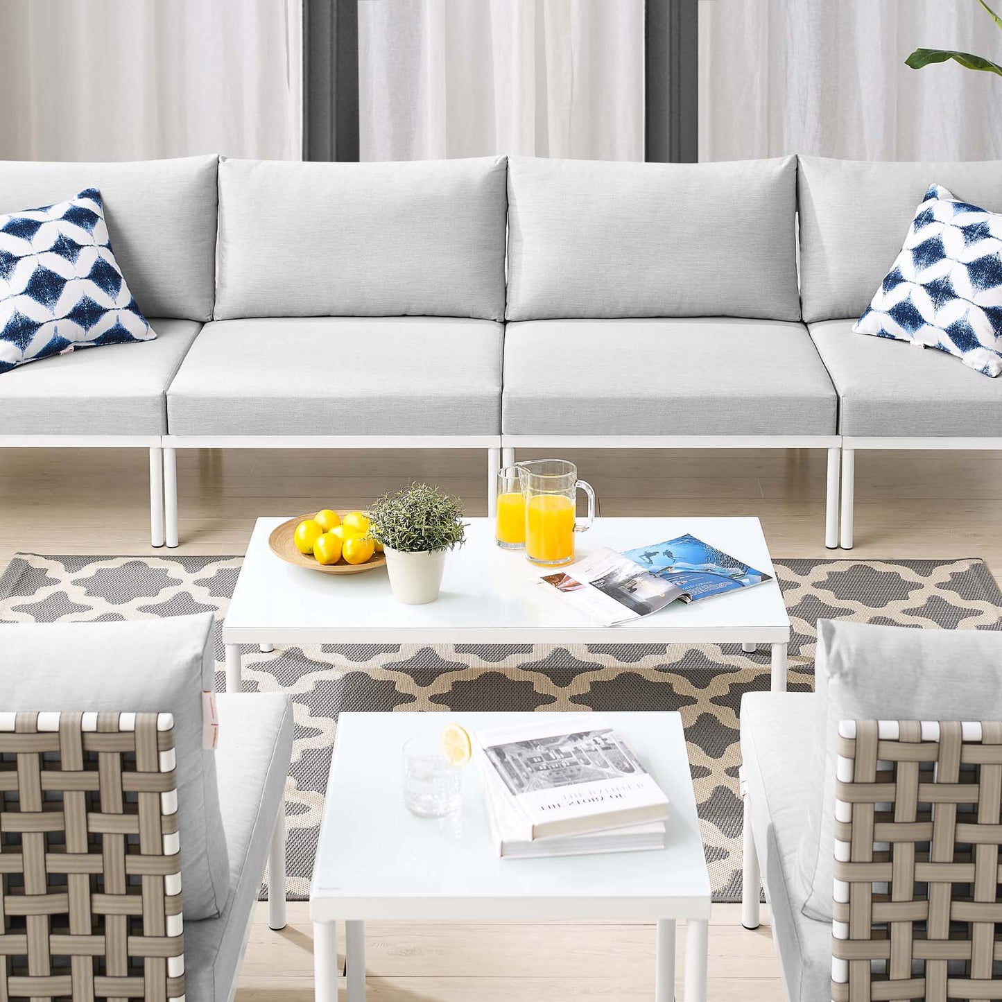 Harmony 8-Piece Sunbrella® Basket Weave Outdoor Patio Aluminum Sectional Sofa Set, Aluminum, Metal, Steel, Grey Gray, 20765