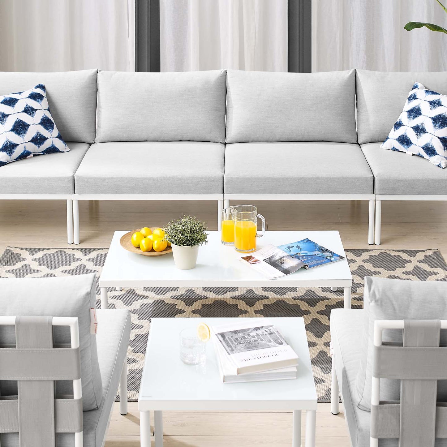 Harmony 8-Piece Sunbrella® Outdoor Patio Aluminum Sectional Sofa Set, Aluminum, Metal, Steel, Grey Gray, 20769