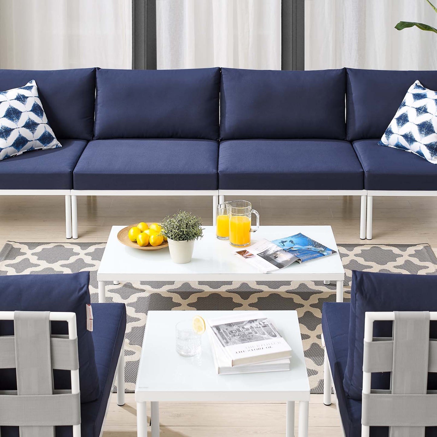 Harmony 8-Piece Sunbrella® Outdoor Patio Aluminum Sectional Sofa Set, Aluminum, Metal, Steel, Grey Gray Blue Navy, 20770