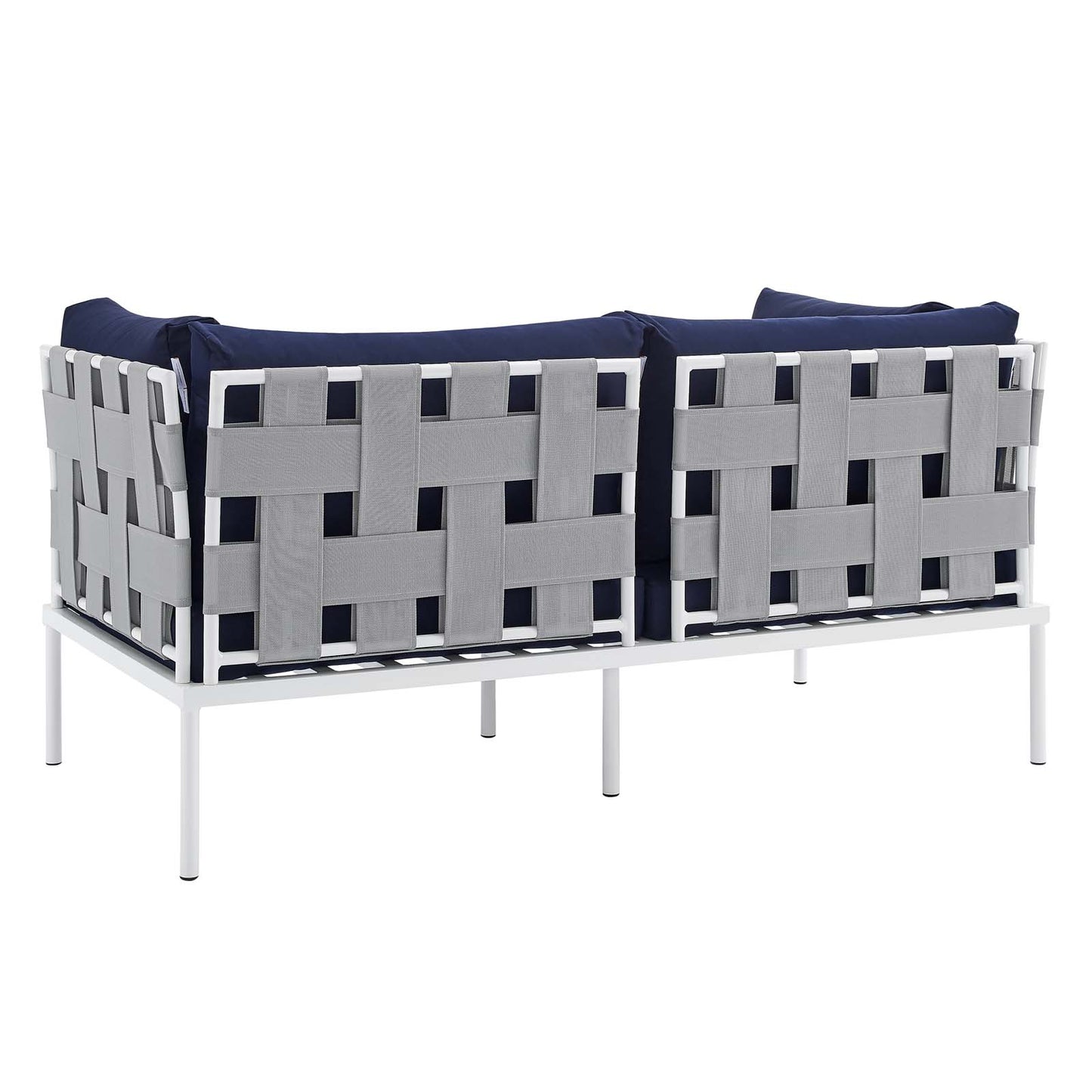 Harmony Sunbrella® Outdoor Patio Aluminum Loveseat, Aluminum, Metal, Steel, Grey Gray Blue Navy, 20808