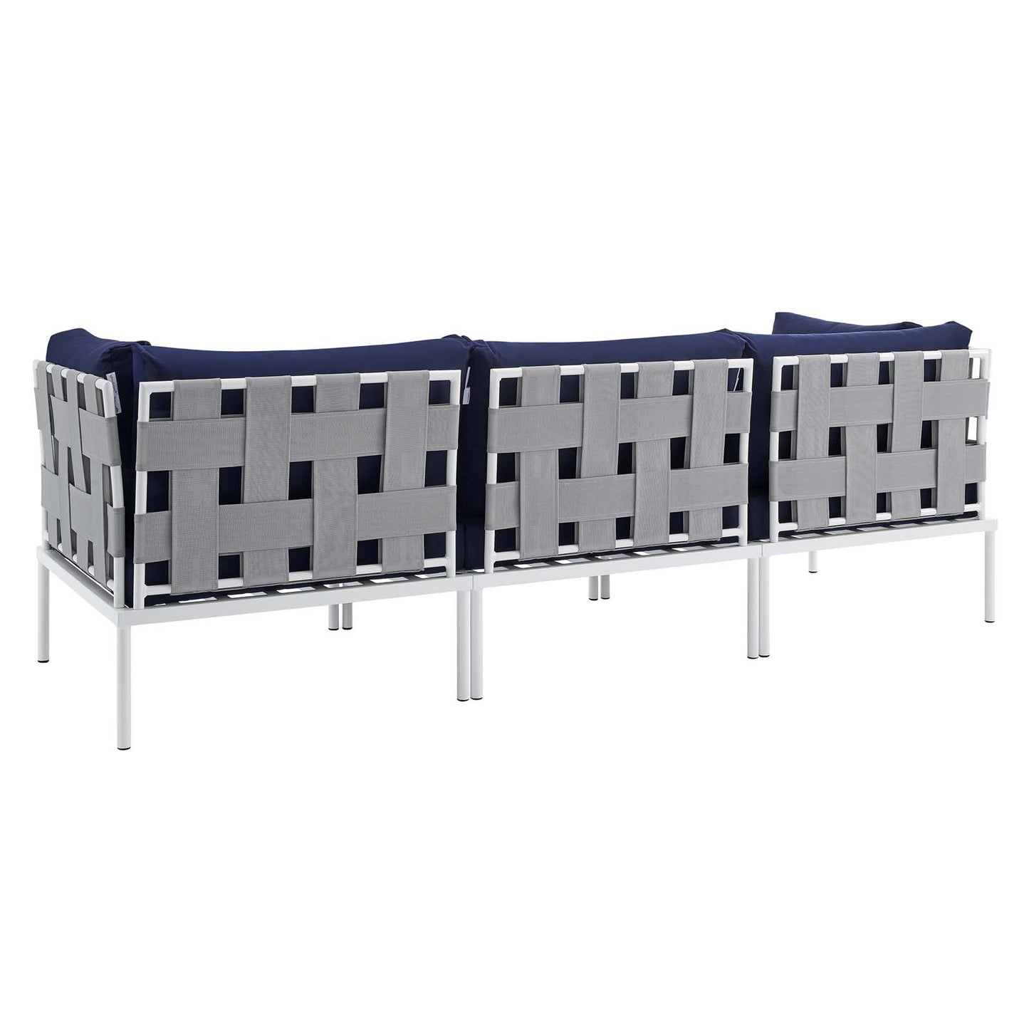 Harmony Sunbrella® Outdoor Patio Aluminum Sofa, Aluminum, Metal, Steel, Grey Gray Blue Navy, 20816