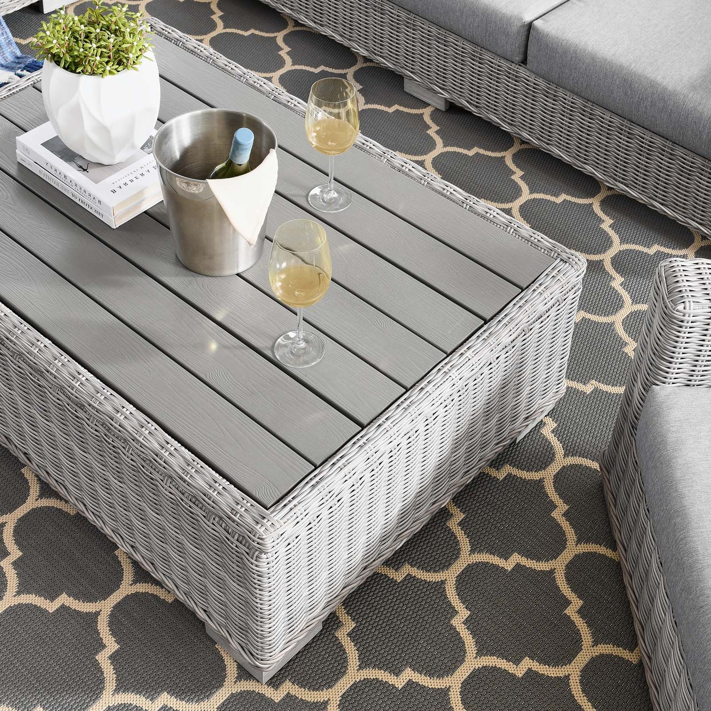 Conway 4-Piece Outdoor Patio Wicker Rattan Furniture Set, Rattan, Wicker, Grey Gray, 23389