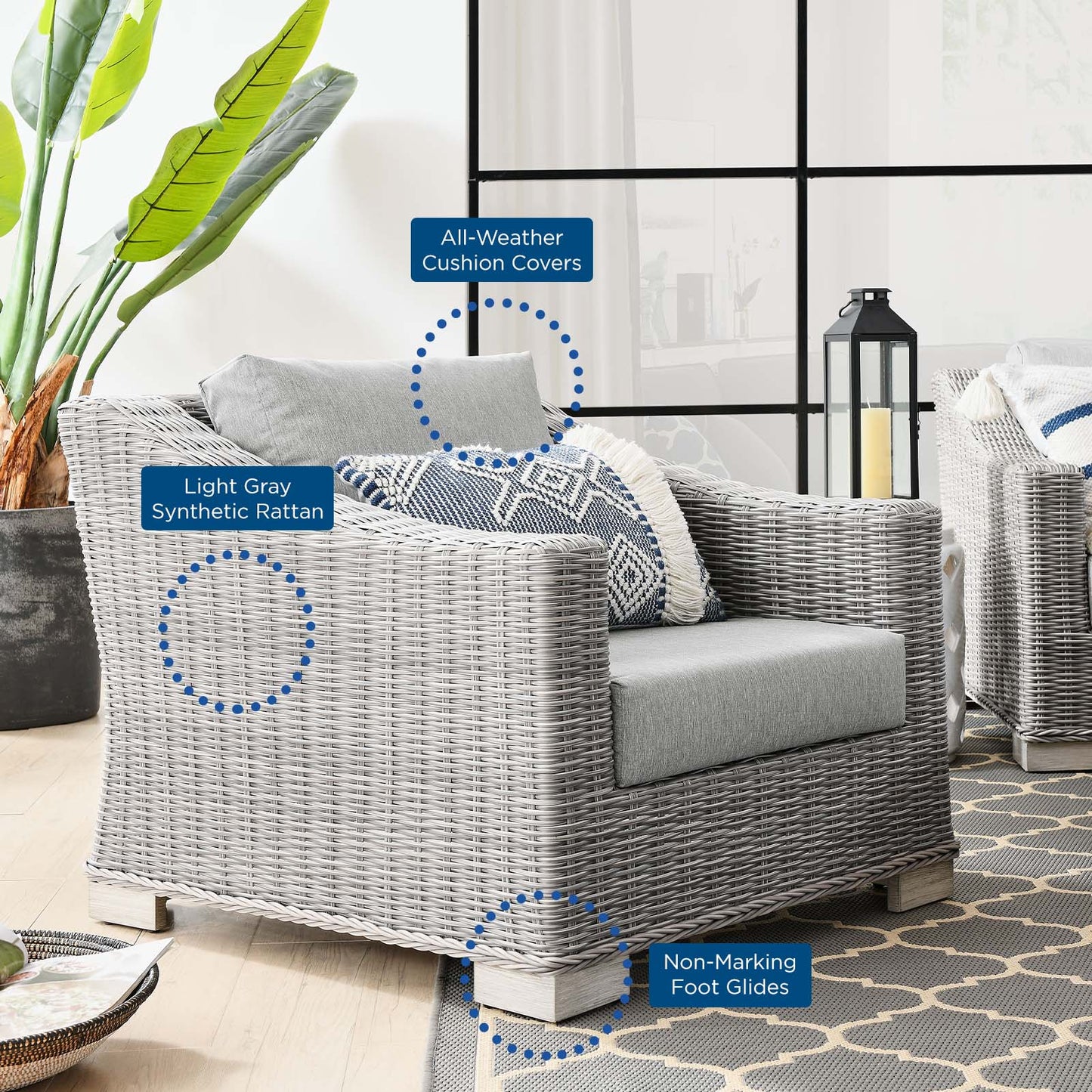 Conway Outdoor Patio Wicker Rattan 9-Piece Sectional Sofa Furniture Set, Rattan, Wicker, Grey Gray, 23393