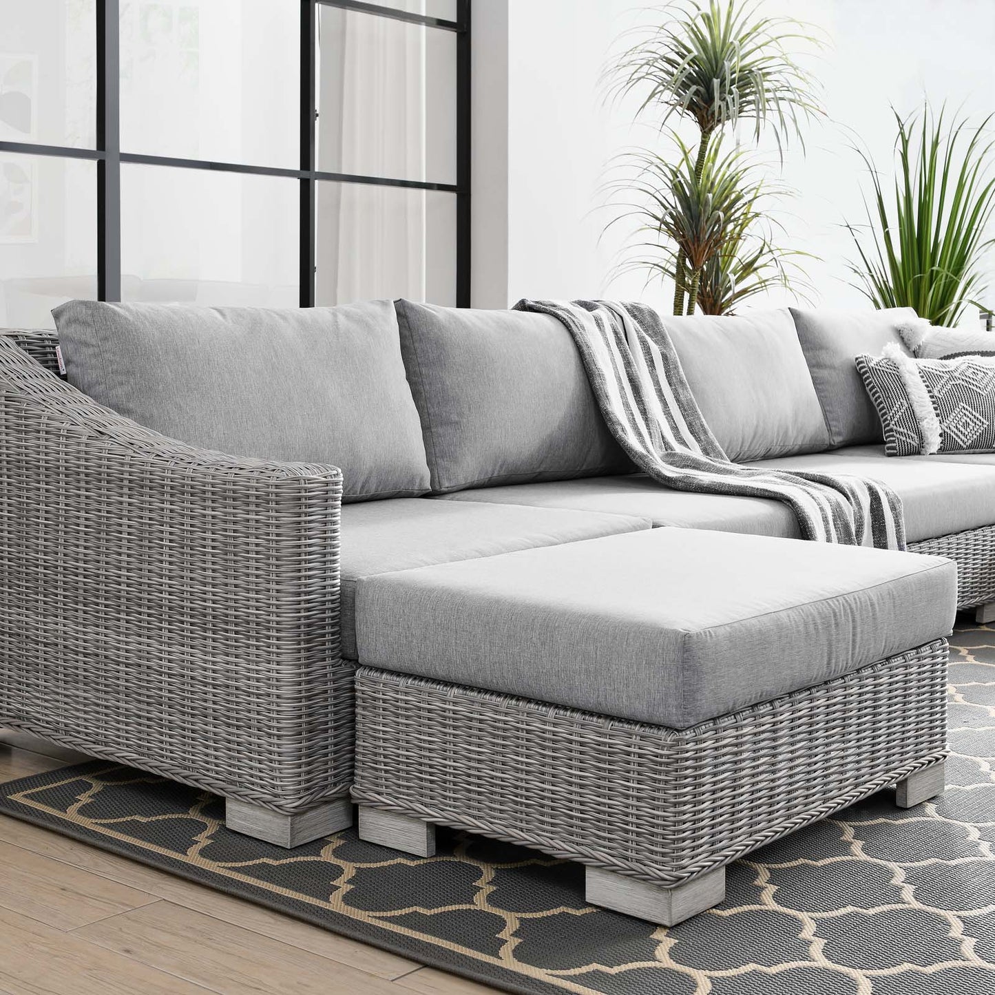 Conway Outdoor Patio Wicker Rattan 6-Piece Sectional Sofa Furniture Set, Rattan, Wicker, Grey Gray, 23405