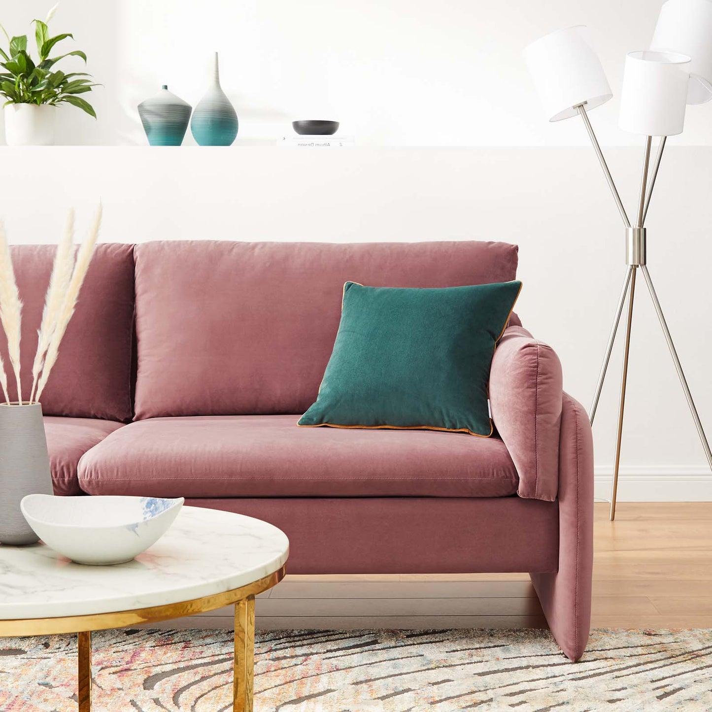 Indicate Performance Velvet Sofa, Velvet, Pink, 23307
